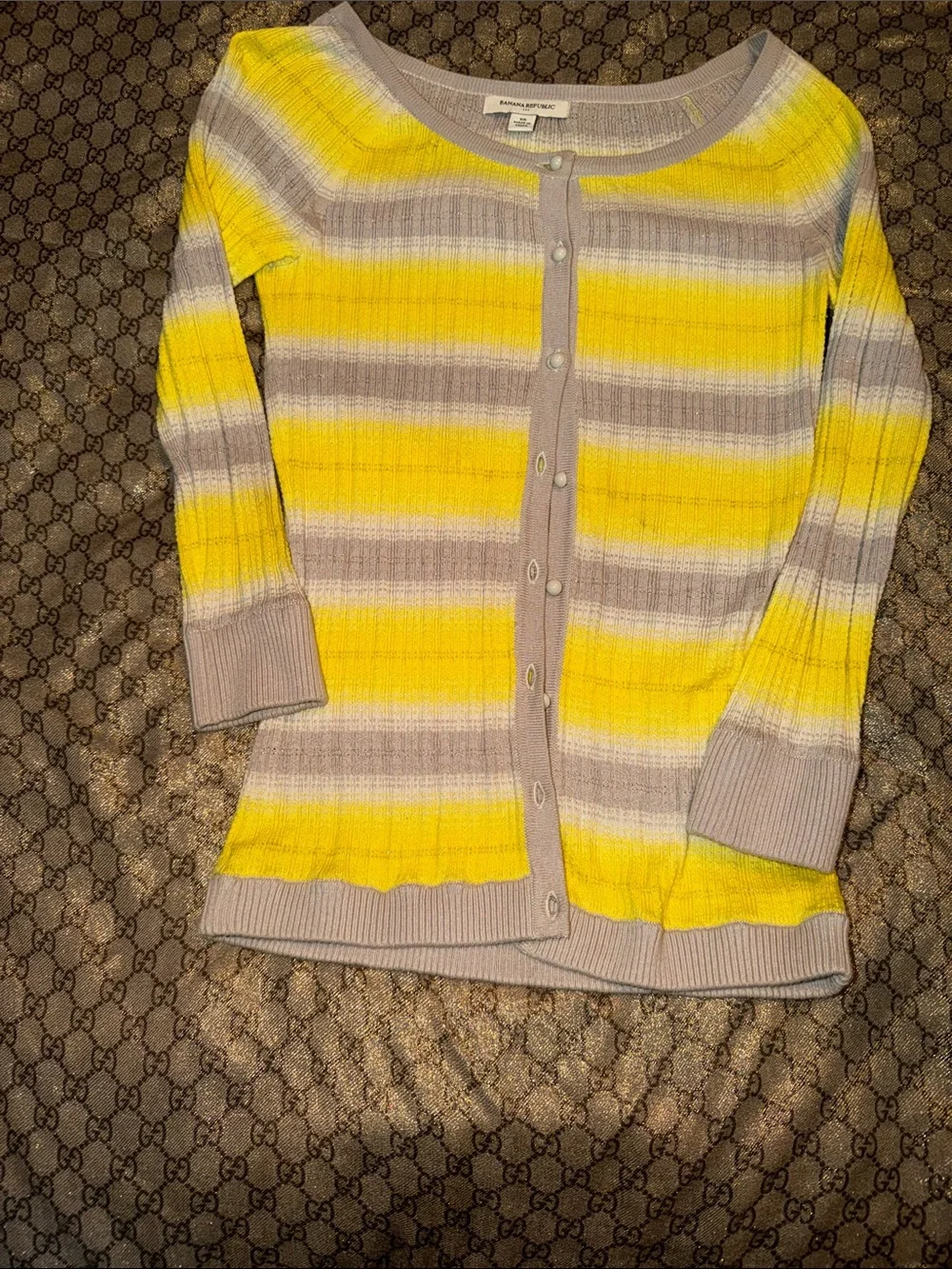 Banana Republic Yellow & Gray Striped Women’s Cardigan